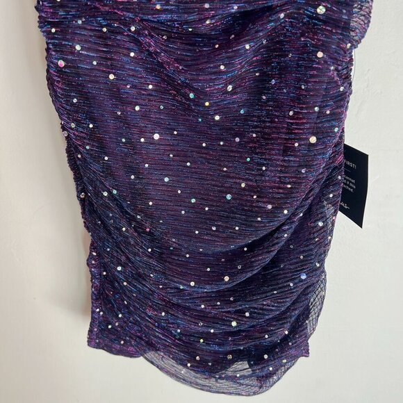 Lulus Flirty Vibes Sparkly Ruched Bodycon Mini Dress Medium in Purple - Picture 4 of 10